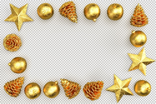 PSD moldura de ouro festiva de natal feita de elementos decorativos. renderização 3d