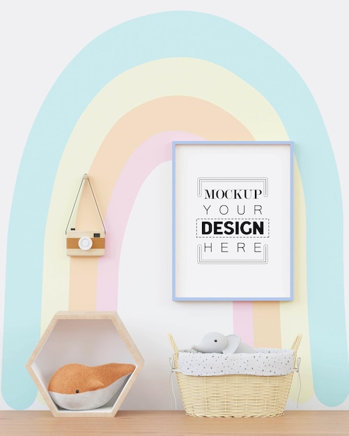 Moldura de pôster na maquete de PSD de quarto infantil