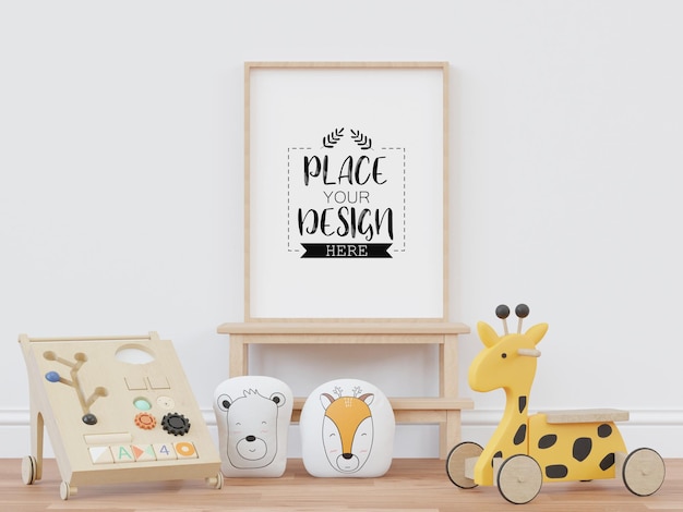 Moldura de pôster na maquete de PSD de quarto infantil