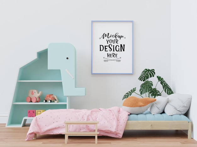 Moldura de pôster na maquete de PSD de quarto infantil