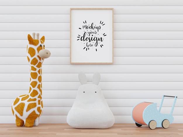 Moldura de pôster na maquete de PSD de quarto infantil