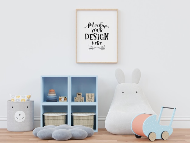 Moldura de pôster na maquete de PSD de quarto infantil