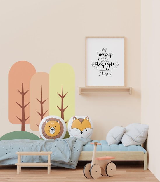 Moldura de pôster na maquete de PSD de quarto infantil