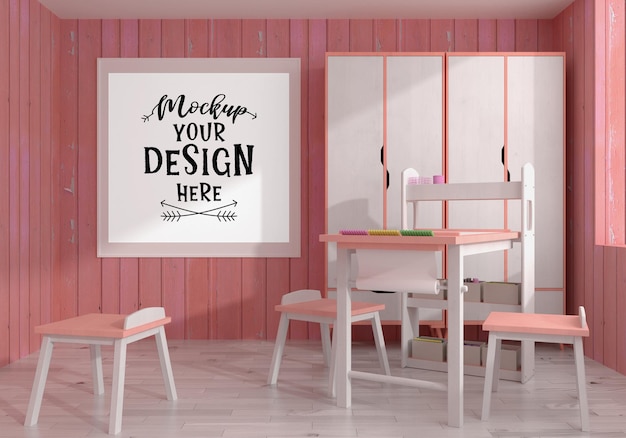 Moldura de pôster na sala de estar psd mockup