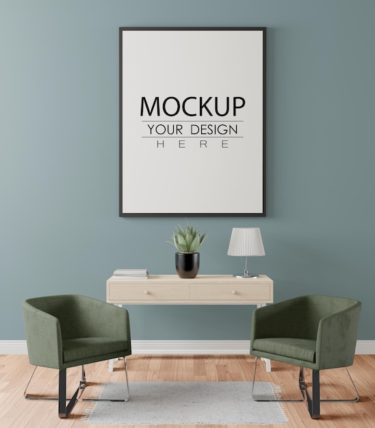 Moldura de pôster na sala de estar psd mockup