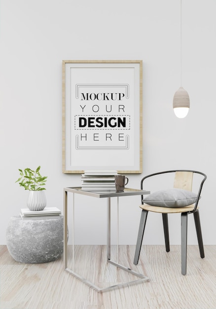 Moldura de pôster na sala de estar psd mockup