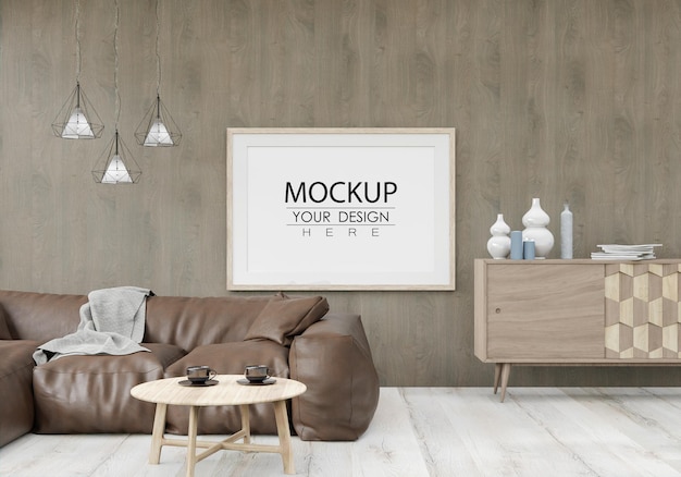 Moldura de pôster na sala de estar Psd Mockup