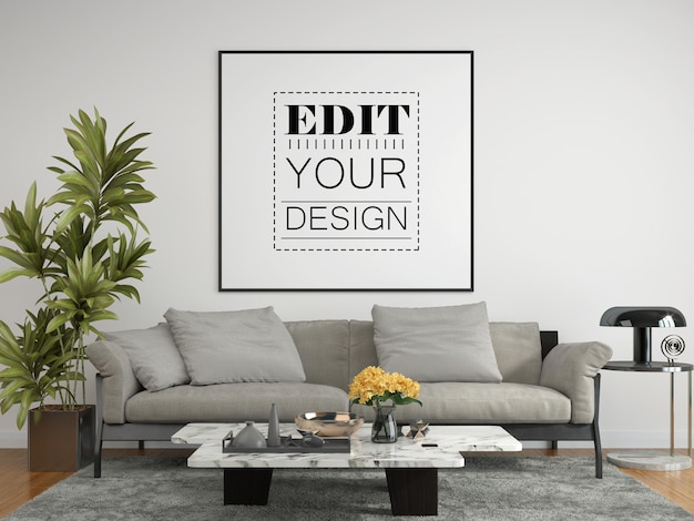 Moldura de pôster na sala de estar Psd Mockup