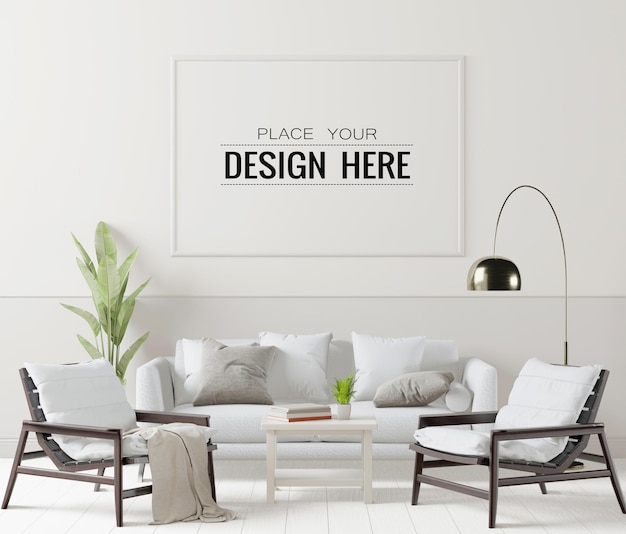 Moldura de pôster na sala de estar Psd Mockup