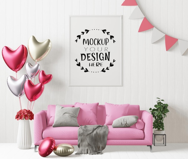 Moldura de pôster na sala de estar psd mockup