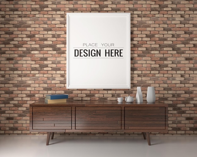 Moldura de pôster na sala de estar Psd Mockup