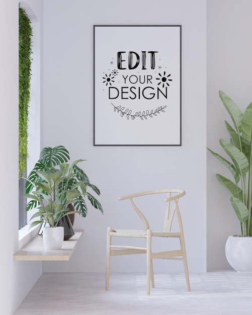 Moldura de pôster na sala de estar psd mockup