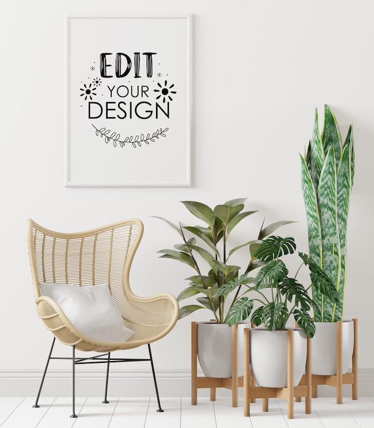 PSD moldura de pôster na sala de estar psd mockup