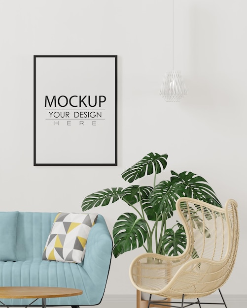 Moldura de pôster na sala de estar Psd Mockup