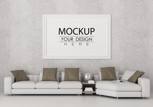 Moldura de pôster na sala de estar psd mockup