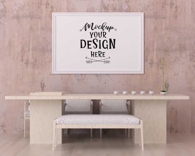 Moldura de pôster na sala de estar psd mockup