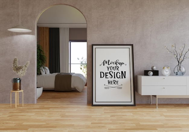 Moldura de pôster na sala de estar psd mockup