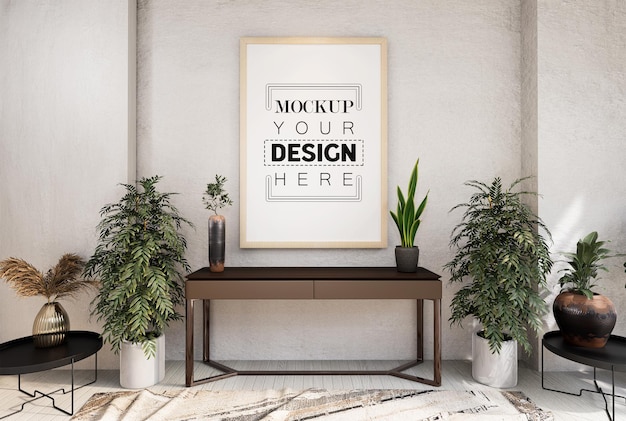 Moldura de pôster na sala de estar Psd Mockup