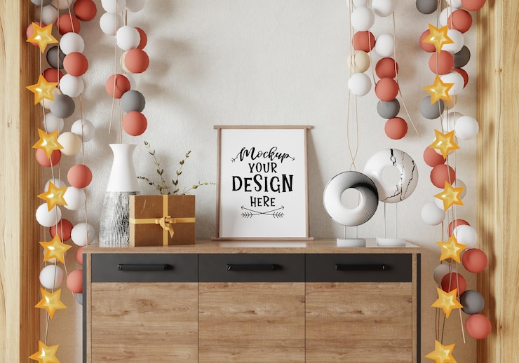 PSD moldura de pôster na sala de estar psd mockup