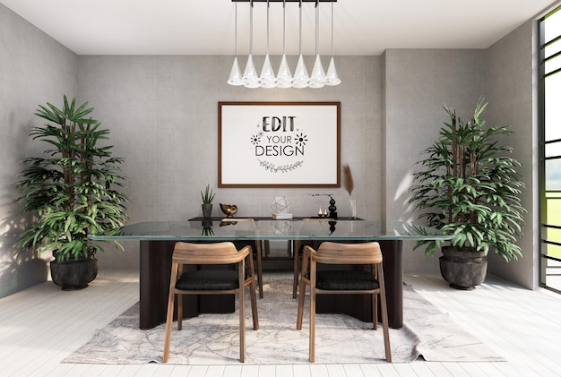 Moldura de pôster na sala de estar psd mockup