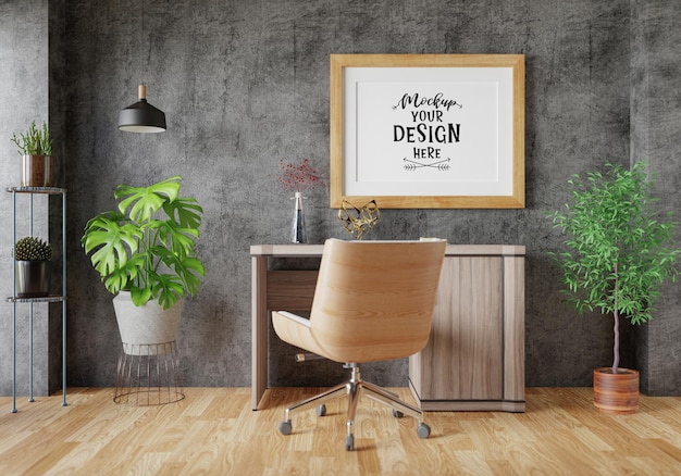 Moldura de pôster na sala de estar psd mockup