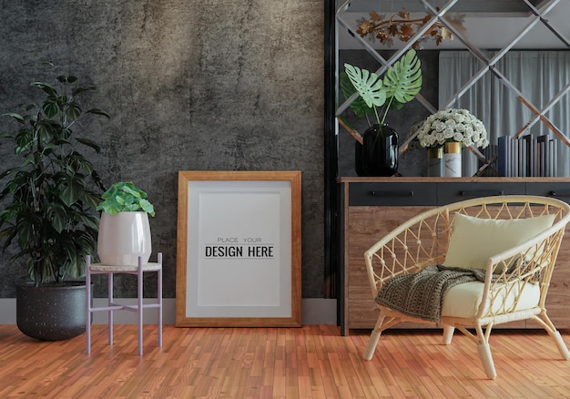 Moldura de pôster na sala de estar Psd Mockup