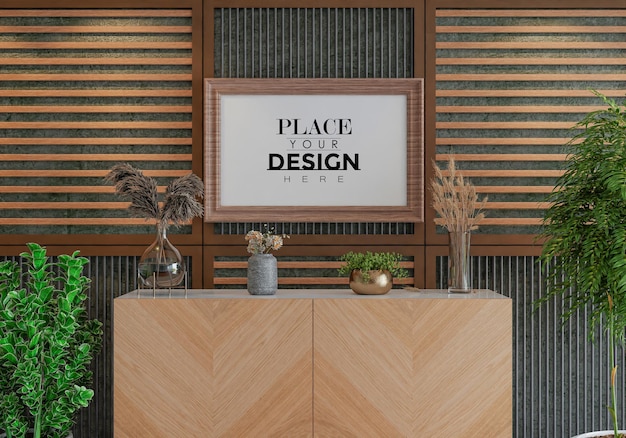 Moldura de pôster na sala de estar psd mockup