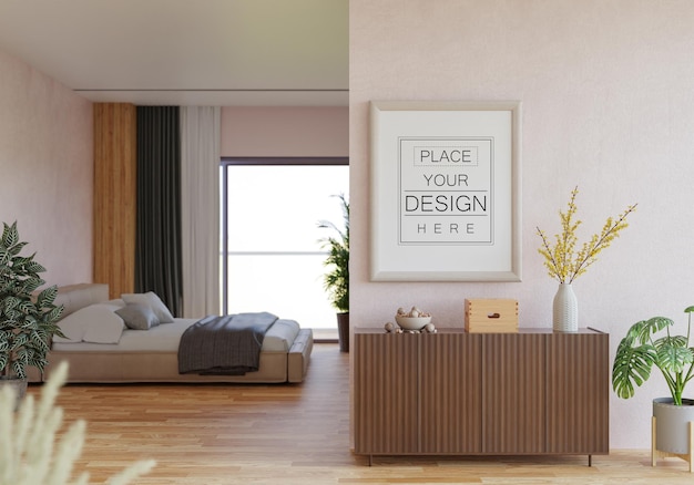 Moldura de pôster na sala de estar Psd Mockup
