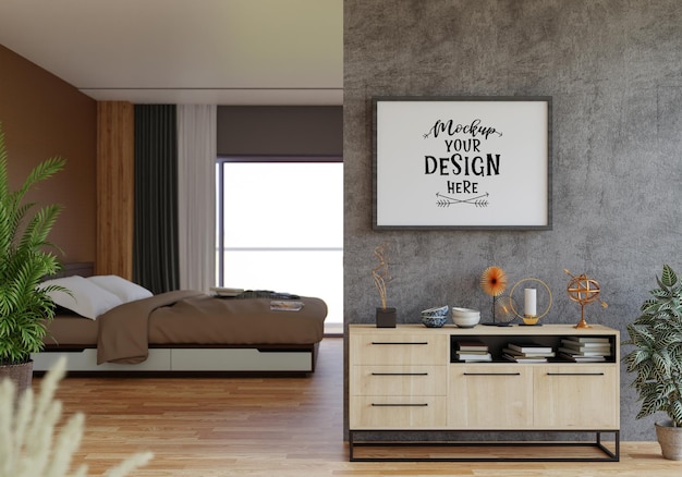 Moldura de pôster na sala de estar psd mockup