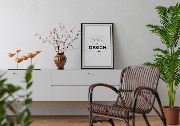 Moldura de pôster na sala de estar Psd Mockup