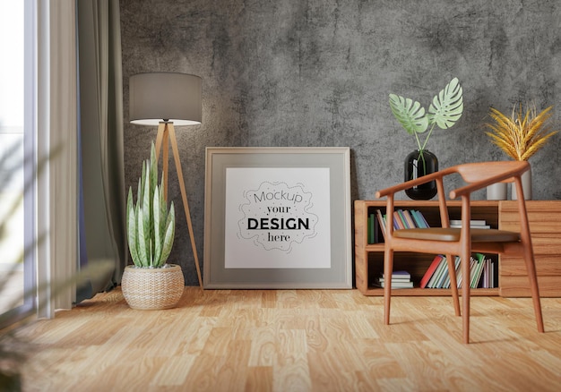 Moldura de pôster na sala de estar Psd Mockup