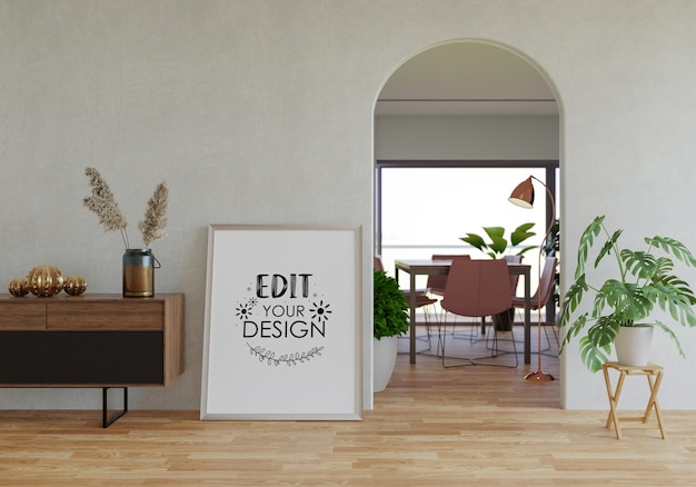 Moldura de pôster na sala de estar psd mockup