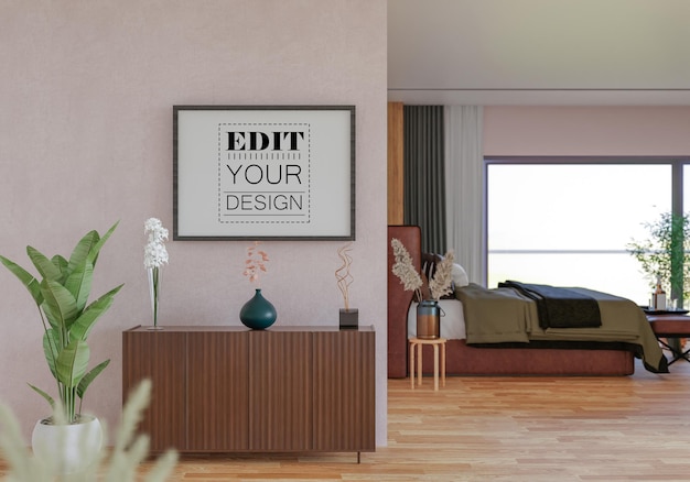 Moldura de pôster na sala de estar Psd Mockup