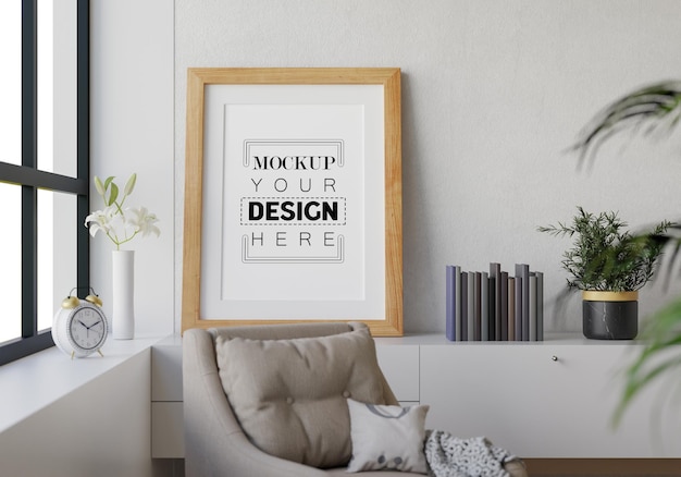 Moldura de pôster na sala de estar Psd Mockup