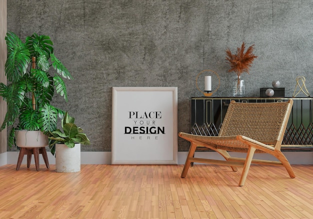 Moldura de pôster na sala de estar Psd Mockup