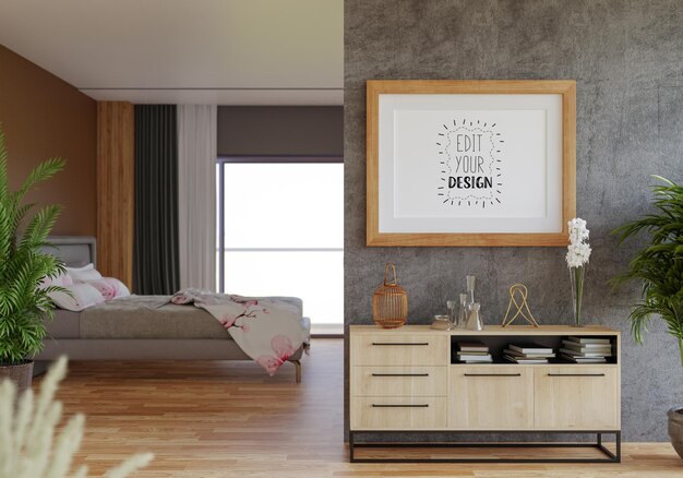 Moldura de pôster na sala de estar Psd Mockup