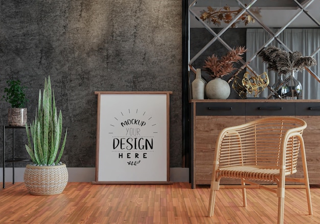 Moldura de pôster na sala de estar Psd Mockup
