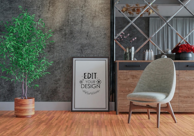 Moldura de pôster na sala de estar Psd Mockup