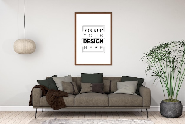 Moldura de pôster na sala de estar Psd Mockup
