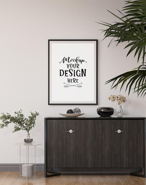 Moldura de pôster na sala de estar psd mockup