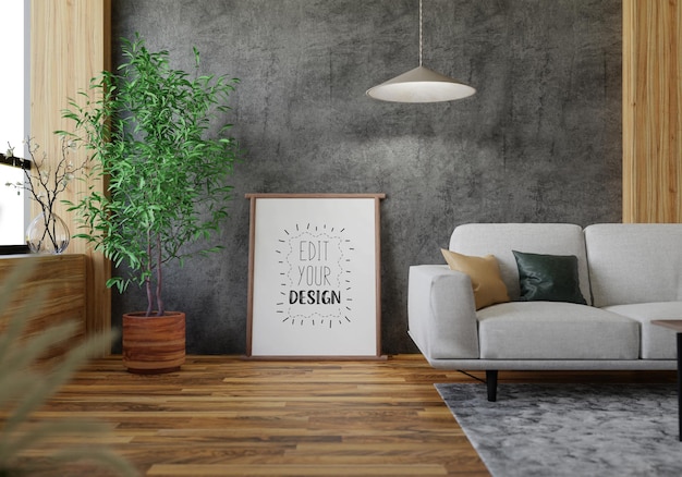 Moldura de pôster na sala de estar Psd Mockup