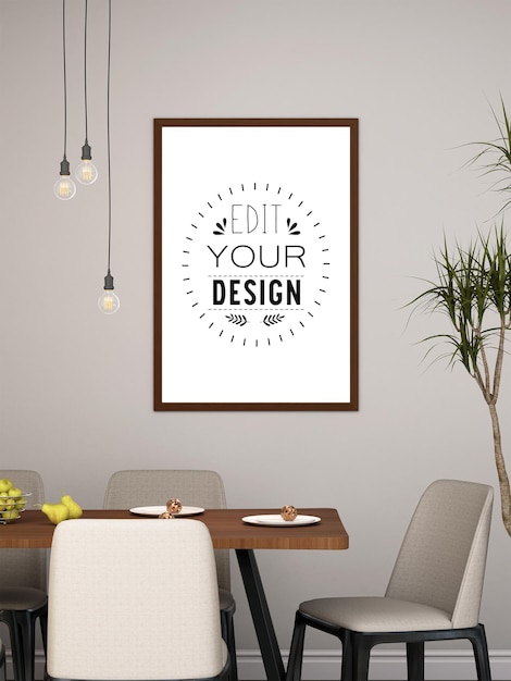 Moldura de pôster na sala de estar psd mockup