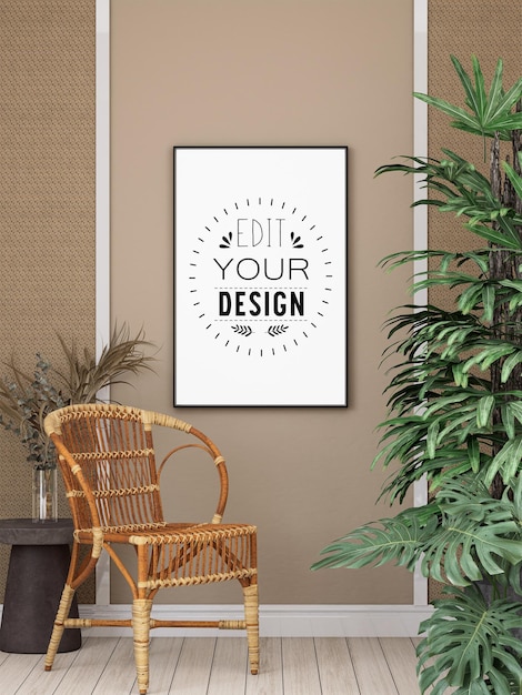 Moldura de pôster na sala de estar Psd Mockup