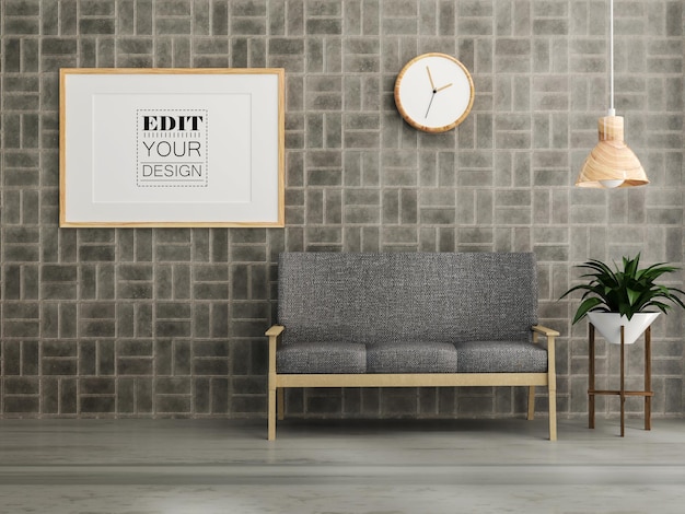 Moldura de pôster na sala de estar Psd Mockup