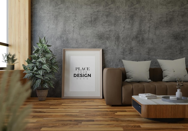 Moldura de pôster na sala de estar Psd Mockup