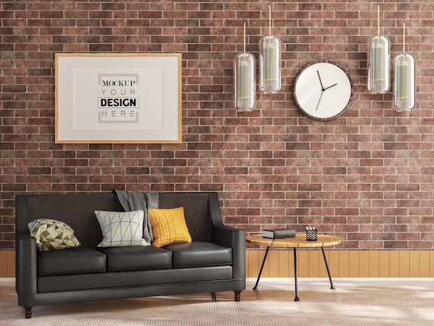 Moldura de pôster na sala de estar psd mockup