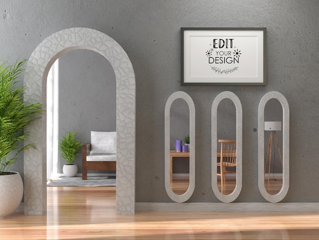 PSD moldura de pôster na sala de estar psd mockup