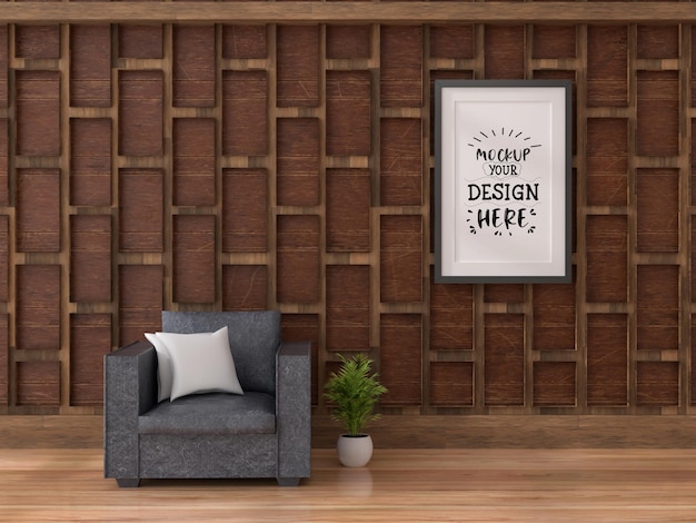 Moldura de pôster na sala de estar psd mockup