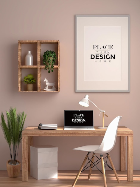 Moldura de pôster na sala de estar psd mockup