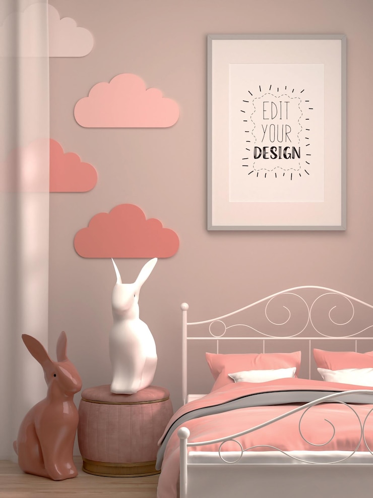 PSD moldura de pôster na sala de estar psd mockup
